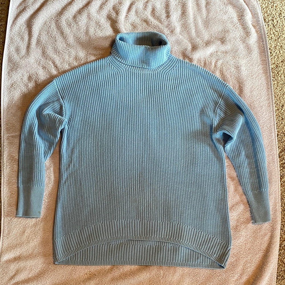 J. Crew Light Blue Knit cotton & cashmere turtleneck Sweater